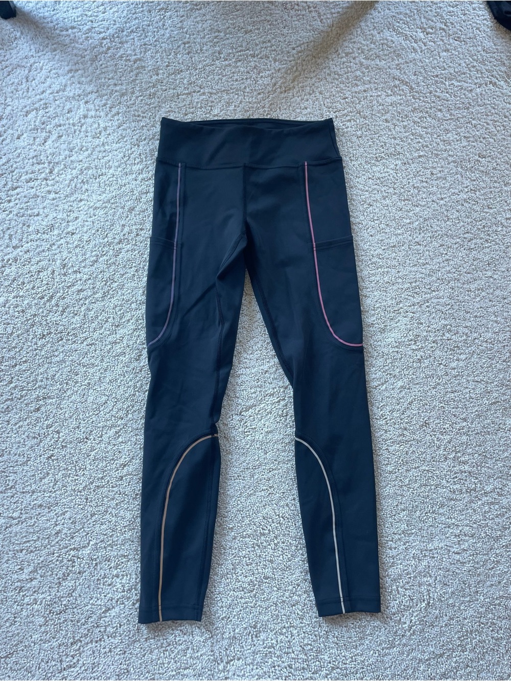 Outdoor Voices Black Active Leggings with Multicolored Piping